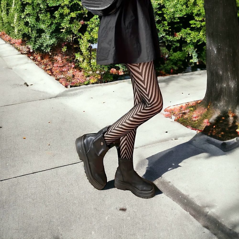 Striped Black Fishnet Tights, High Waist‎ Hollow Out Mesh Pantyhose One Size